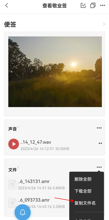 敬业签手机便签app怎么复制文件名？